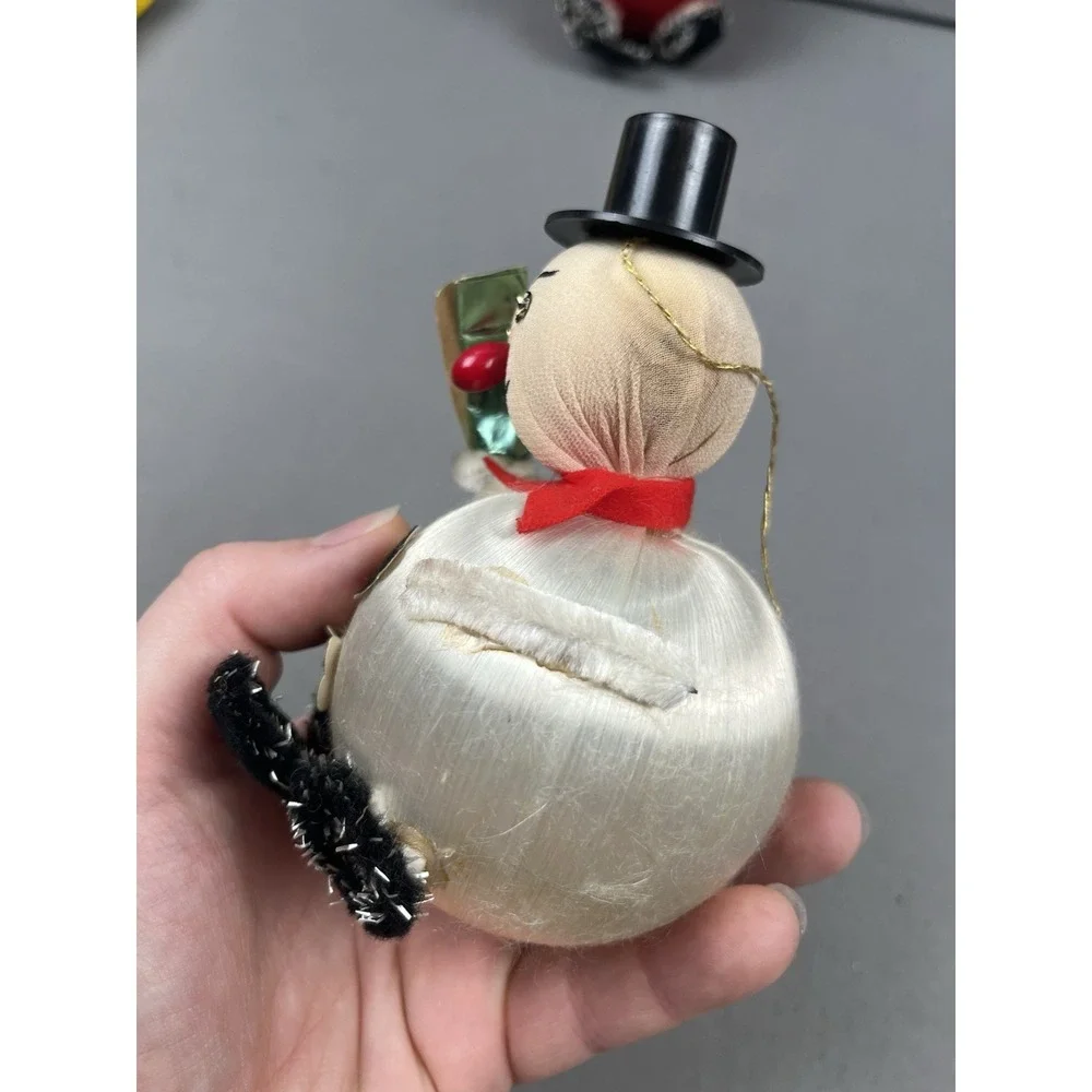 Vintage Christmas Ornament‎ Snowman And Santa Satin Ball Figure 1970's
